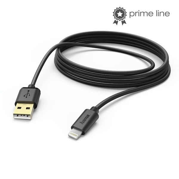 Hama, Lightning kištukas (Apple) - USB-A kištukas, 3 m, juodas  kaina ir informacija | Laidai telefonams | pigu.lt
