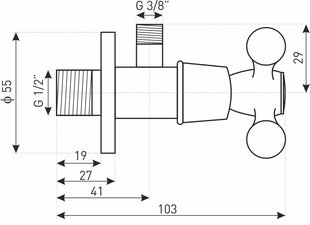 Kampinis ventilis Kerra Vict Retro 1/2'' x 3/8'' kaina ir informacija | Santechnikos jungtys, ventiliai | pigu.lt