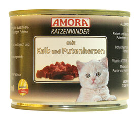 Набор консервов AMORA для котят с телятиной и индюшиными сердцами 6х200 г цена и информация | Консервы для кошек | pigu.lt