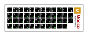 Klaviatūros lipdukai Mocco ENG / RU, laminuoti, nepralaidūs vandeniui, su baltomis ir žaliomis raidėmis kaina ir informacija | Klaviatūros | pigu.lt