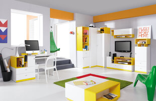 Vaiko kambario baldų komplektas Mobi D, baltas/geltonas kaina ir informacija | Vaiko kambario baldų komplektai | pigu.lt