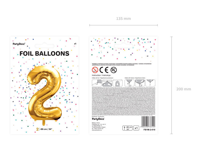 Folinis balionas Skaičius "2", 86 cm, auksinis internetu
