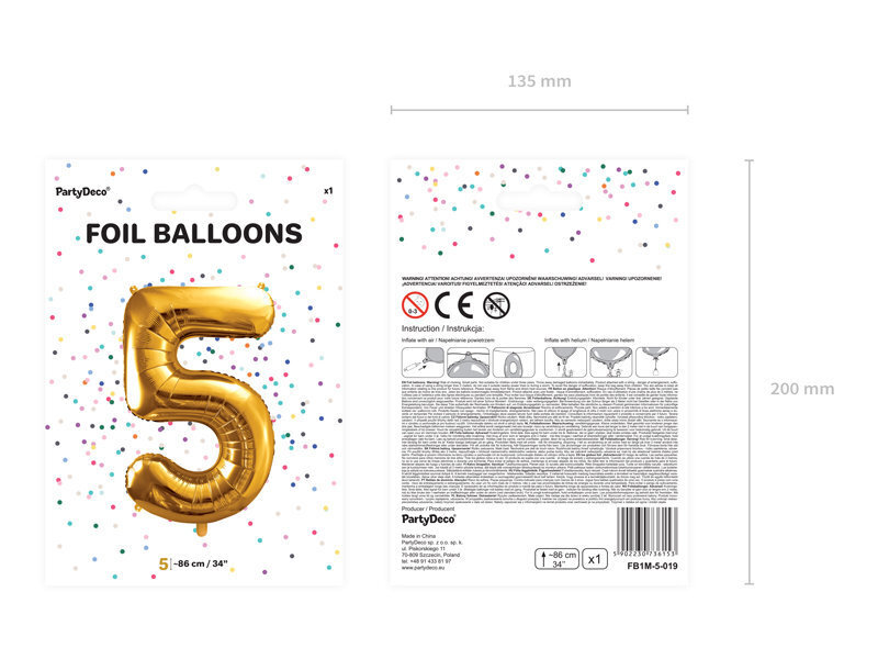 PartyDeco Folijos balionas - Nr. 5, 86 cm internetu