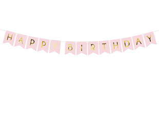 Girlianda Happy Birthday, šviesiai rožinė, 15x175 cm, 1 pak/1 vnt kaina ir informacija | Dekoracijos šventėms | pigu.lt