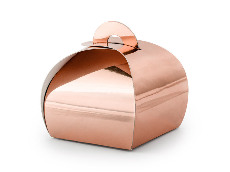 Dekoratyvinės dėžutės skanėstams, rožinio aukso spalvos, 6x6x5,5 cm, 1 pak/10 vnt kaina ir informacija | Vienkartiniai indai šventėms | pigu.lt