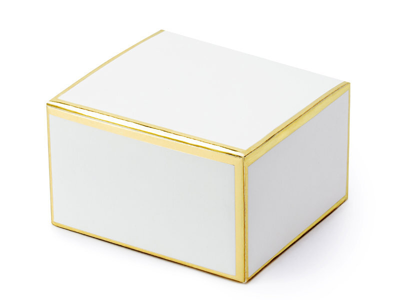 Dekoratyvinės dėžutės skanėstams, baltos su auksinės spalvos kraštais, 6x3,5x5,5 cm, 1 dėž/50 pak (1 pak/10 vnt) kaina
