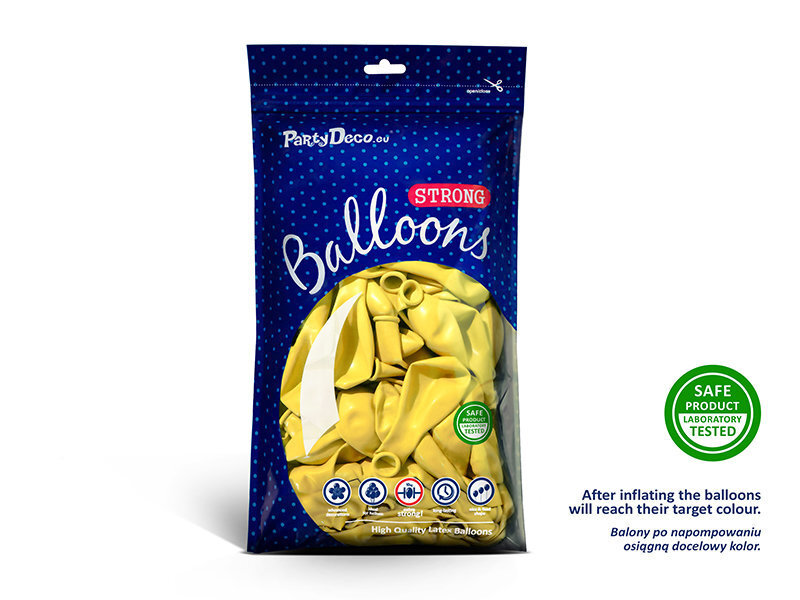 Stiprūs balionai 23 cm Pastel Lemon, geltoni, 100 vnt. kaina