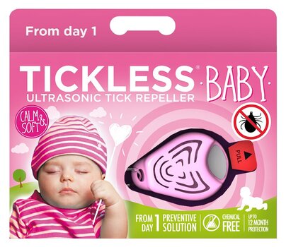 TickLess Baby ultragarsinis pakabukas nuo erkių ir blusų kūdikiams rožinis kaina ir informacija | Vitaminai, papildai, antiparazitinės priemonės šunims | pigu.lt