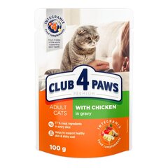 CLUB 4 PAWS Premium visavertis konservuotas ėdalas suaugusioms katėms su vištiena padaže 100 g x 24 vnt. цена и информация | Консервы для кошек | pigu.lt