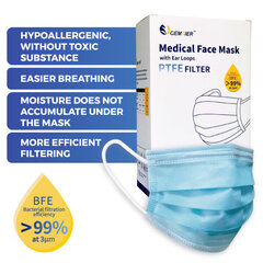 Medicininės kaukės su NANO PTFE filtru, 100 vnt., BFE / VFE 99.9% kaina ir informacija | Pirmoji pagalba | pigu.lt