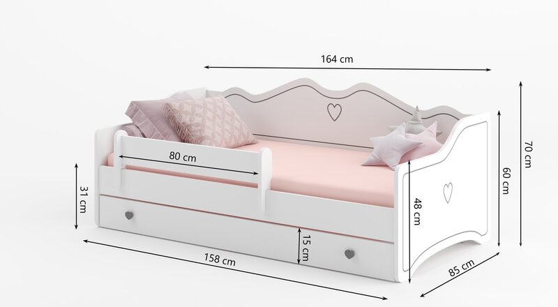 Vaikiška lova ADRK Furniture Emka X2, 80x160 cm, balta internetu