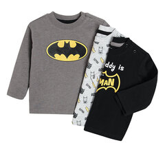 Cool Club marškinėliai ilgomis rankovėmis berniukams Betmenas (Batman), 3 vnt., LCB2303251-00 kaina ir informacija | Marškinėliai kūdikiams | pigu.lt