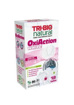 Tri-Bio natūralios tabletės drėmių valymui oxi-action “white”, 18 tab. kaina ir informacija | Drabužių ir avalynės priežiūros priemonės | pigu.lt