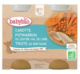 Ekologiška daržovių ir upėtakio tyrelė Babybio, nuo 8 mėn., 2x200 g цена и информация | Пюре | pigu.lt