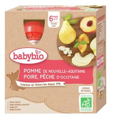Obuolių, kriaušių ir persikų tyrelė Babybio, nuo 6 mėn., 4x90 g цена и информация | Пюре | pigu.lt