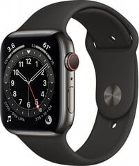 Prekė su pažeista pakuote. Apple Watch 6 GPS + Cellular 44mm Stainless Steel Sport Band, graphite/black (M09H3EL/A) kaina ir informacija | Mobilieji telefonai, foto ir video prekės pažeistomis pakuotėmis | pigu.lt