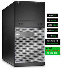 Dell 3020 MT i5-4570 16GB 480GB SSD 1TB HDD RX560 4GB Windows 10 Professional kaina ir informacija | Stacionarūs kompiuteriai | pigu.lt