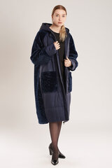 Kailinukai-paltas moterims iš skirtingų audinių su pridėtinėmis kišenėmis, mėlyni kaina ir informacija | Paltai moterims | pigu.lt