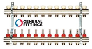 Reguliuojamas kolektorius General Fittings, 6 žiedų (su debitomačiais) kaina ir informacija | Santechnikos jungtys, ventiliai | pigu.lt