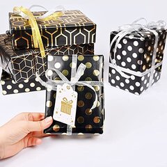 TUOCO dovanų popierius, 6 pakuotės ir 2 ritinėliai juostelės, 70x50 cm, juodas kaina ir informacija | Dovanų pakavimo priemonės | pigu.lt