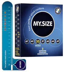 MY.SIZE prezervatyvai 53 mm, 3 vnt.     kaina ir informacija | Prezervatyvai | pigu.lt