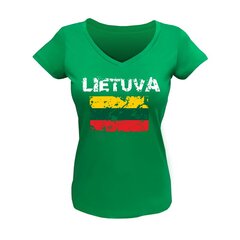 Marškinėliai moterims žali su sendinta vėliava kaina ir informacija | Lietuviška sirgalių atributika | pigu.lt