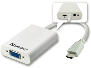 Konverteris Sandberg HDMI - VGA (+ Audio) kaina ir informacija | Adapteriai, USB šakotuvai | pigu.lt